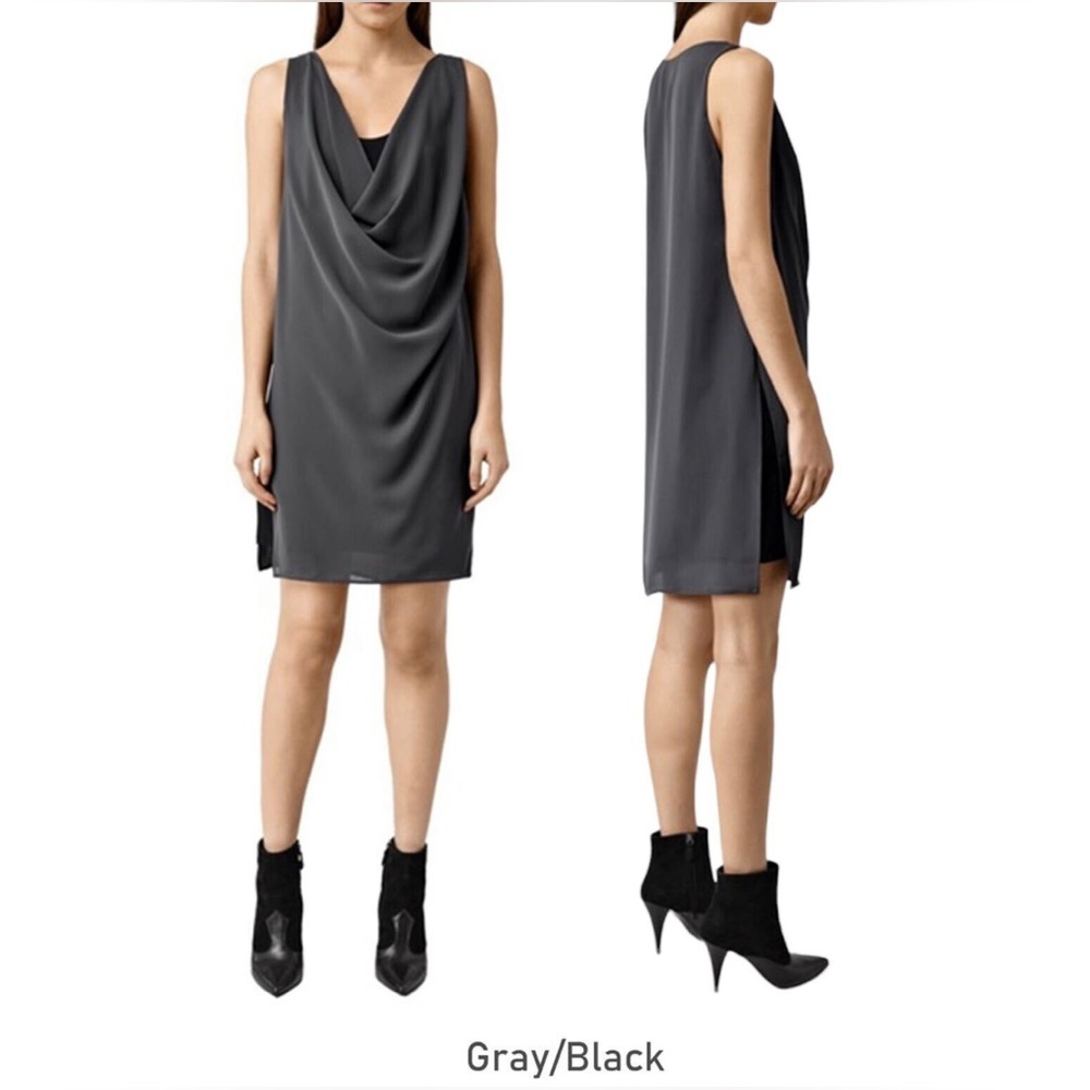 ALL SAINTS grey Black Georgette Draped Layered